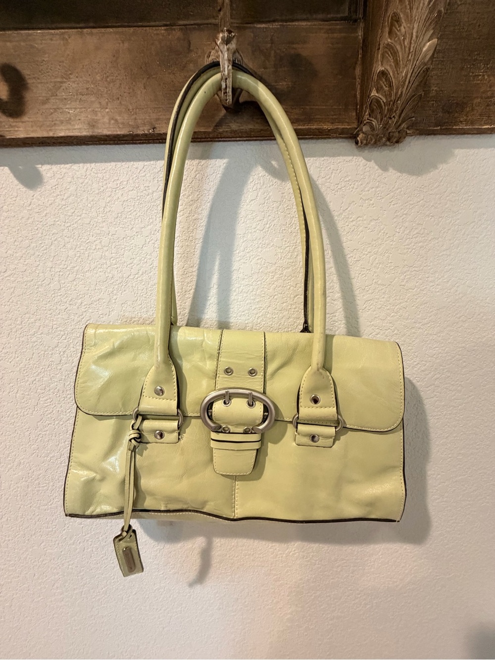 Worthington Green Leather Buckle-Front Shoulder Bag